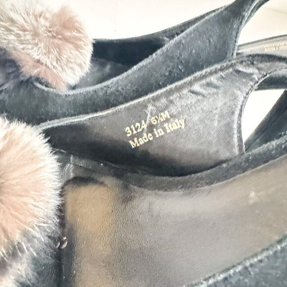 Suede Leather Fur Rosette Detail Peep toe Sling Back Heels 6.5 - Picture 10 of 11